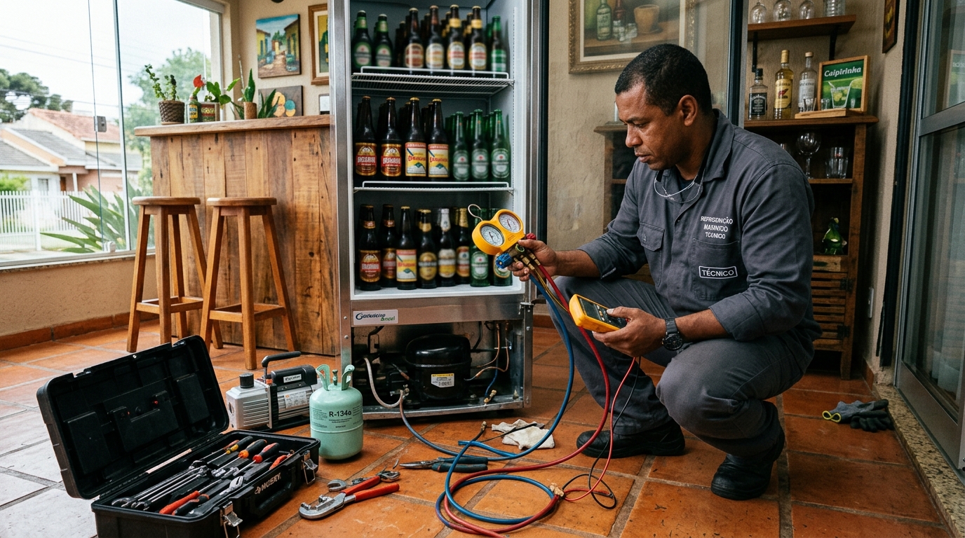 Técnico realizando manutenção de motor de cervejeira em Ribeirão Preto‑SP